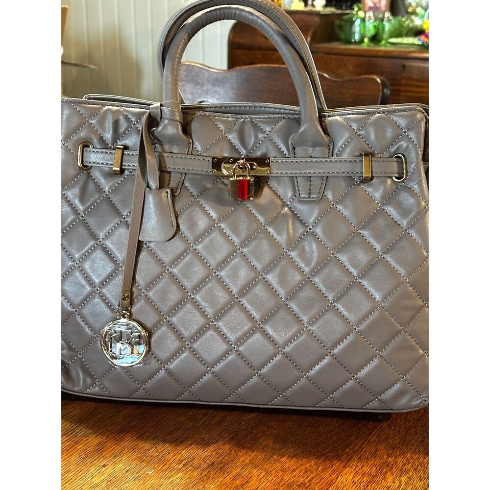 Big Diamond Quilted Tote Bag NWT - Taupe Brown & Gold